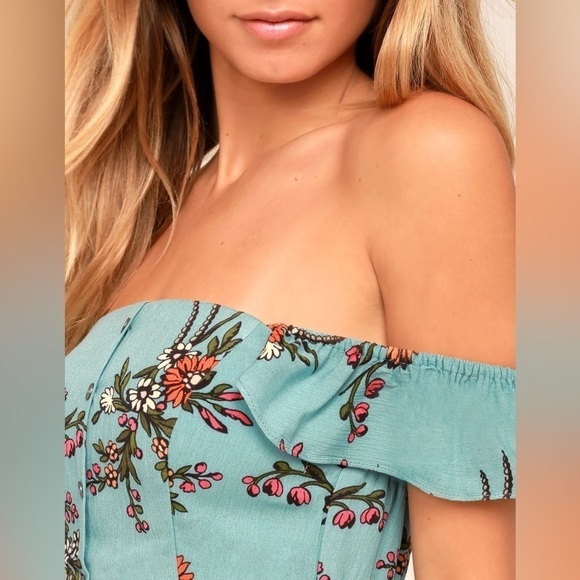 Lulu’s, One Sweet Day,Light Blue Floral Print On/Off-the-Shoulder Dress,Size M - Picture 2 of 12